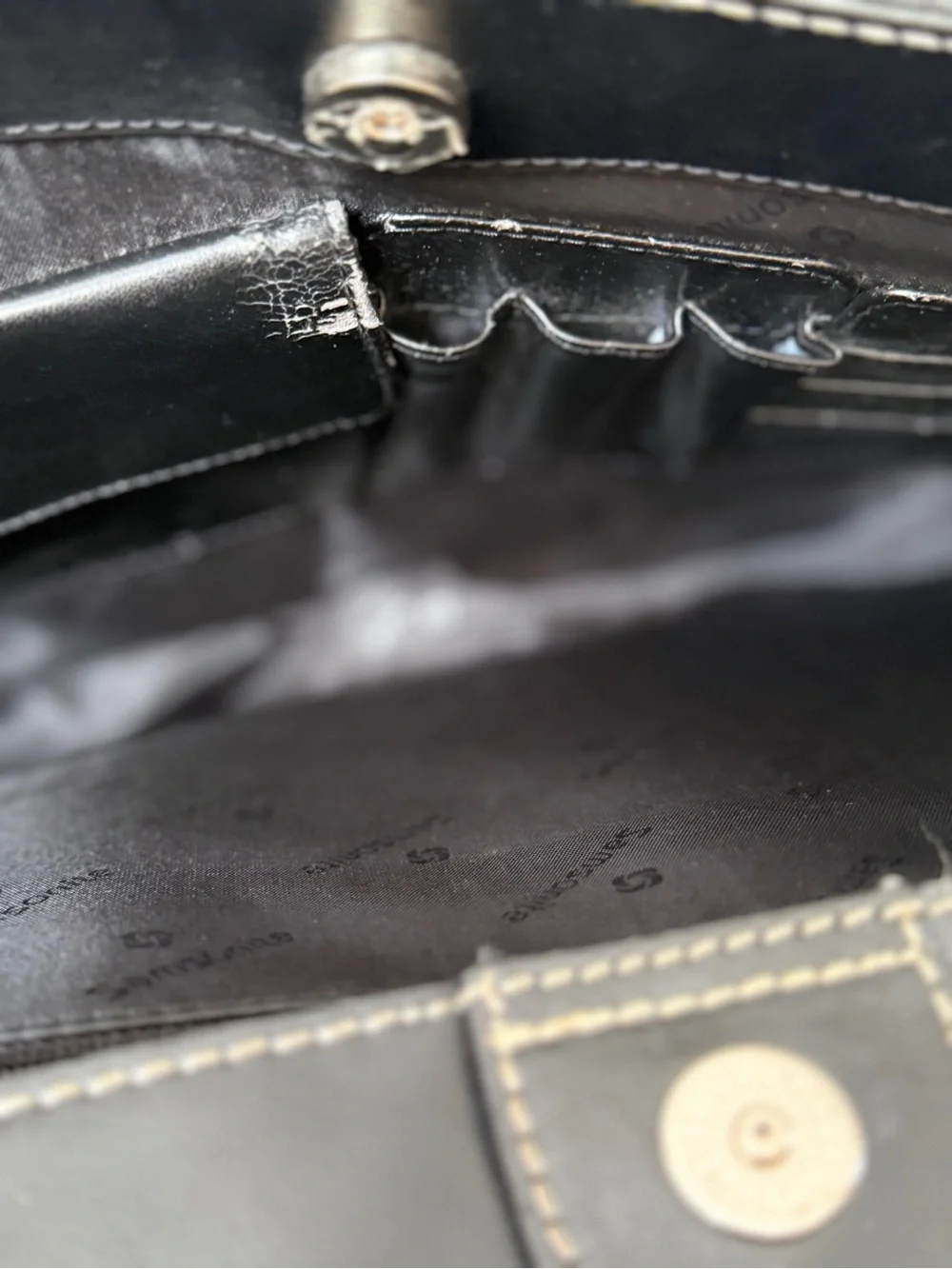 Samsonite Black Leather Laptop Briefcase with Contrast Stitching